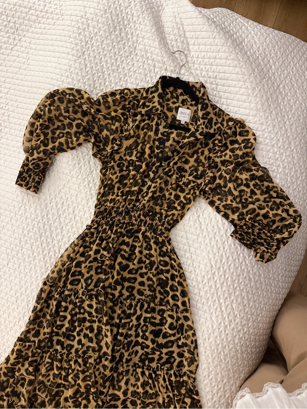 Misa Los Angeles Girls' Leopard Print Puff Sleeve Dress - Brown & Black